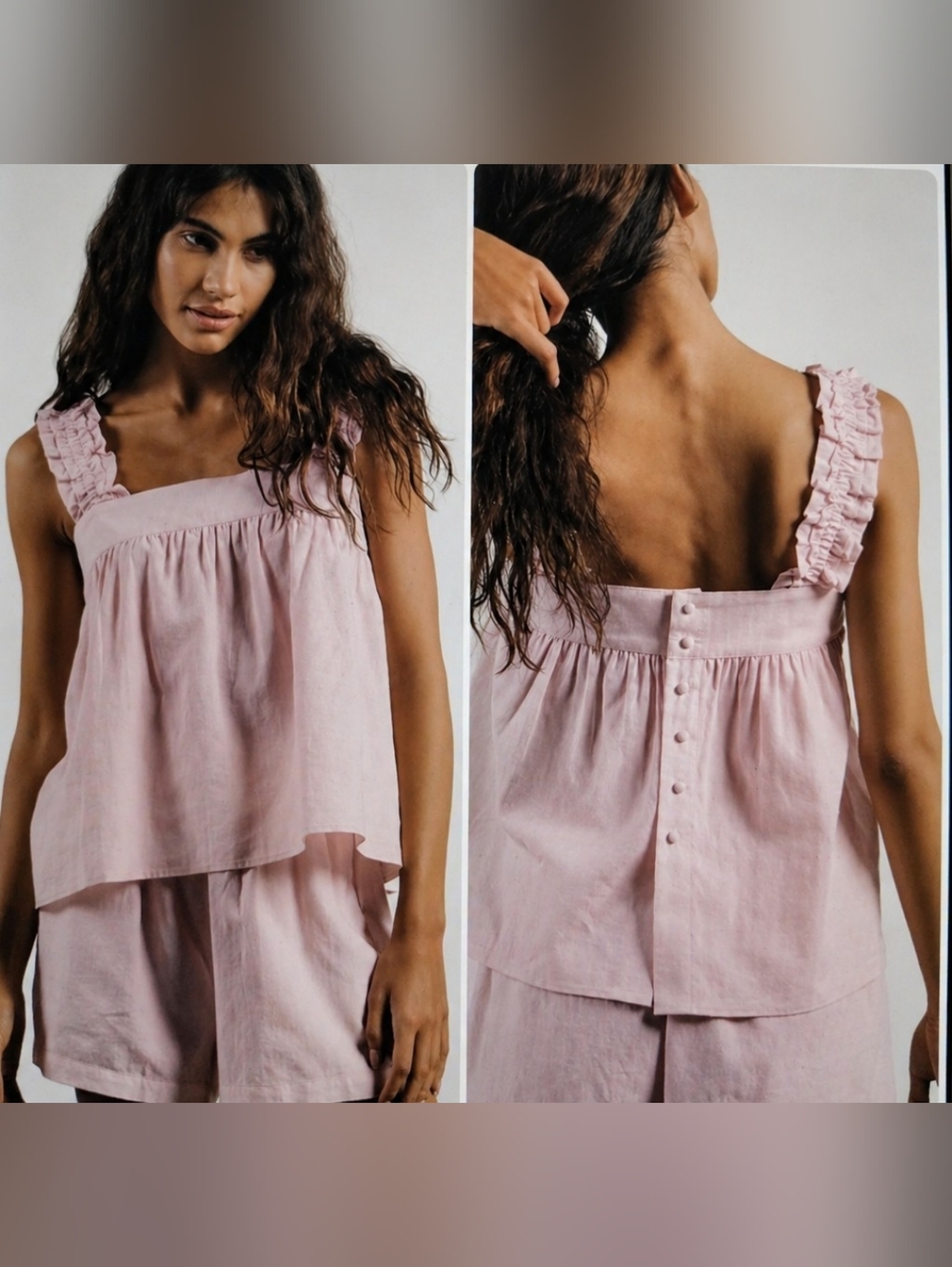 NWT Bare x Charlie Holiday The Baby Doll Ruffle Button Back Dusty Rose Blouse